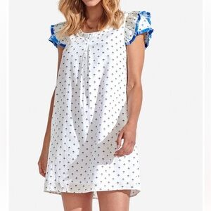 Persifor Clare‎ White Navy Parasol Umbrella Print Flutter Sleeve Dress Large
